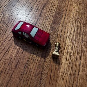 Porcelain Hinged Trinket Box Red Race Car with Trophy